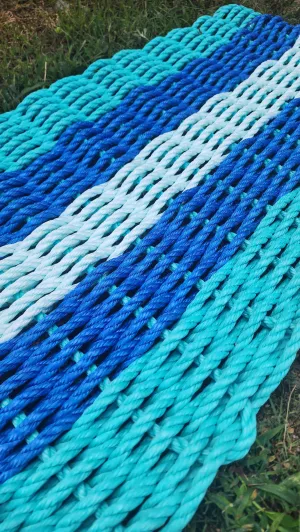 5 Stripe Lobster Rope Mat Teal, Blue and Seafoam