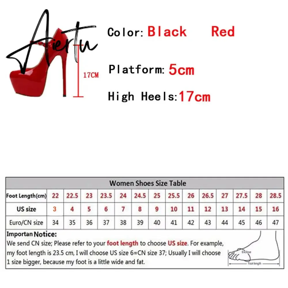 Aiertu Spring Autumn Women Platform Pumps Black Round Toe Buckle Strap 17CM Super High Heels Pole Dance Shoes Stiletto Mujer