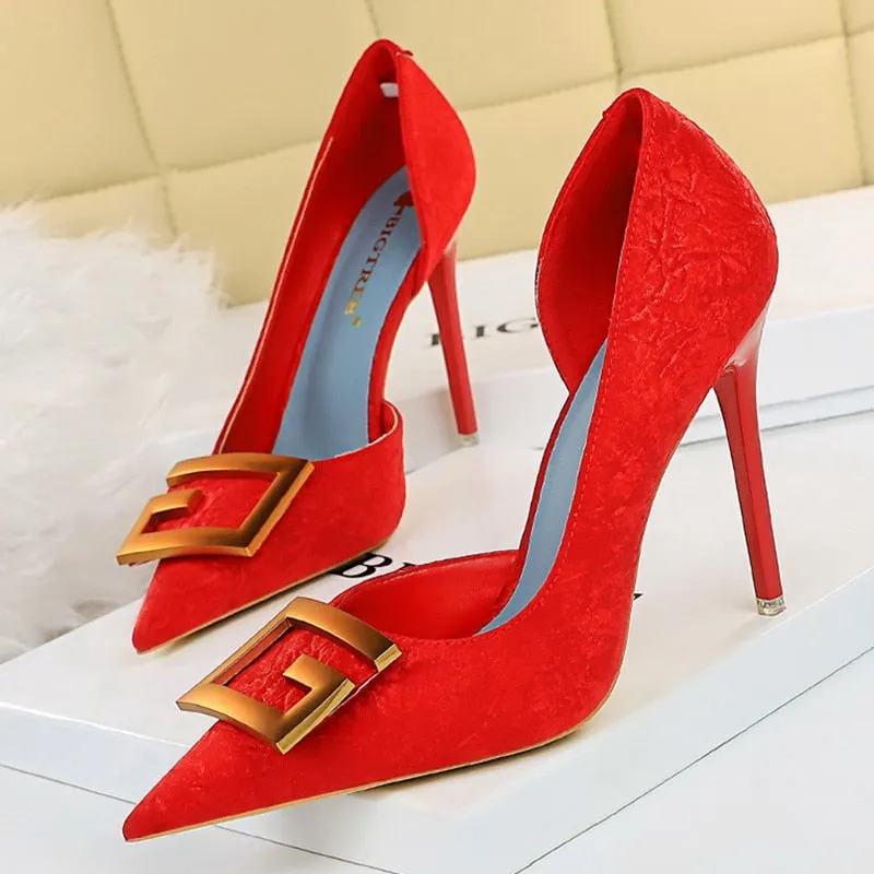 Amozae-     2024 Women 10.5cm High Heels Green Pumps Lady   Luxury Designer Bride Heels Prom Fetish Buckle Scarpins Plus Size 43 Shoes