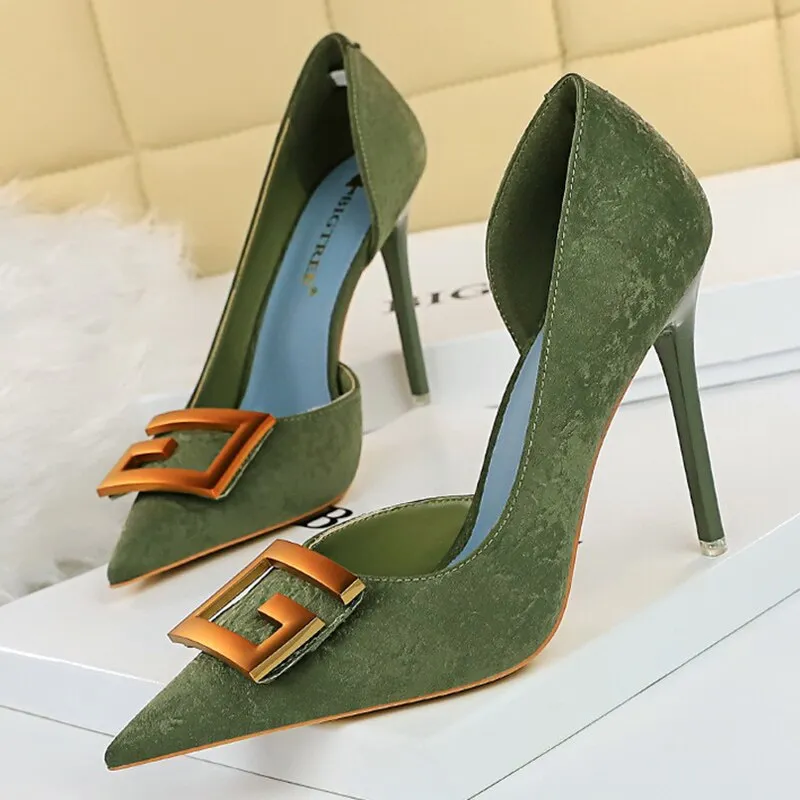 Amozae-     2024 Women 10.5cm High Heels Green Pumps Lady   Luxury Designer Bride Heels Prom Fetish Buckle Scarpins Plus Size 43 Shoes