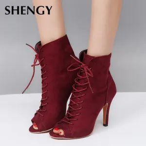 Amozae-Back to College New Women Boots High Heels Gladiator Heels Summer Ladies Shoes Female Fashion Open Toe Sandals Party Wedding Stiletto