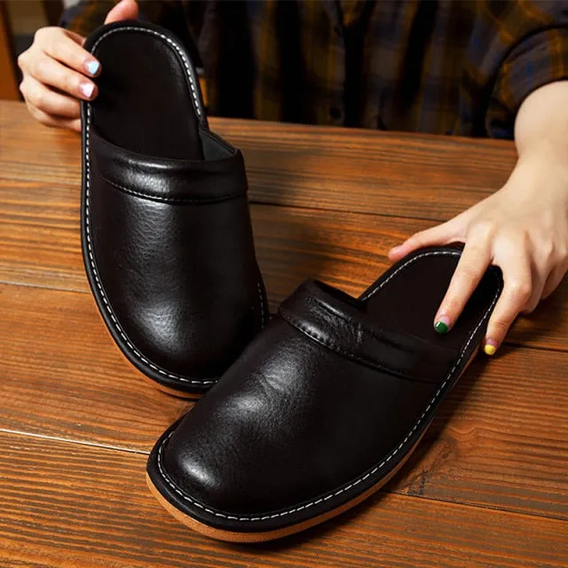Amozae Cheap Shoes Leather Slippers Men Indoor Home Shoes Spring New Style Flat High Quality Unisex House Slippers