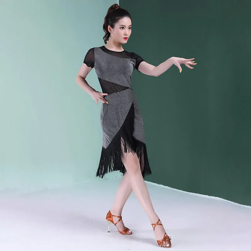 Asymmetric Patchwork Mesh Latin Dress