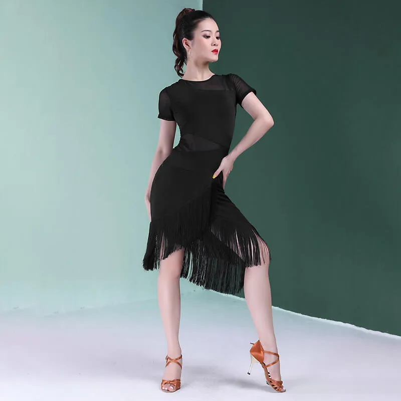 Asymmetric Patchwork Mesh Latin Dress