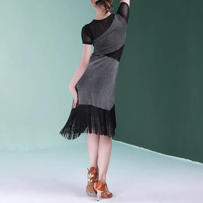 Asymmetric Patchwork Mesh Latin Dress