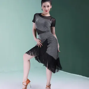 Asymmetric Patchwork Mesh Latin Dress