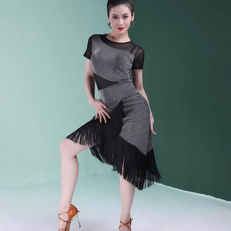 Asymmetric Patchwork Mesh Latin Dress