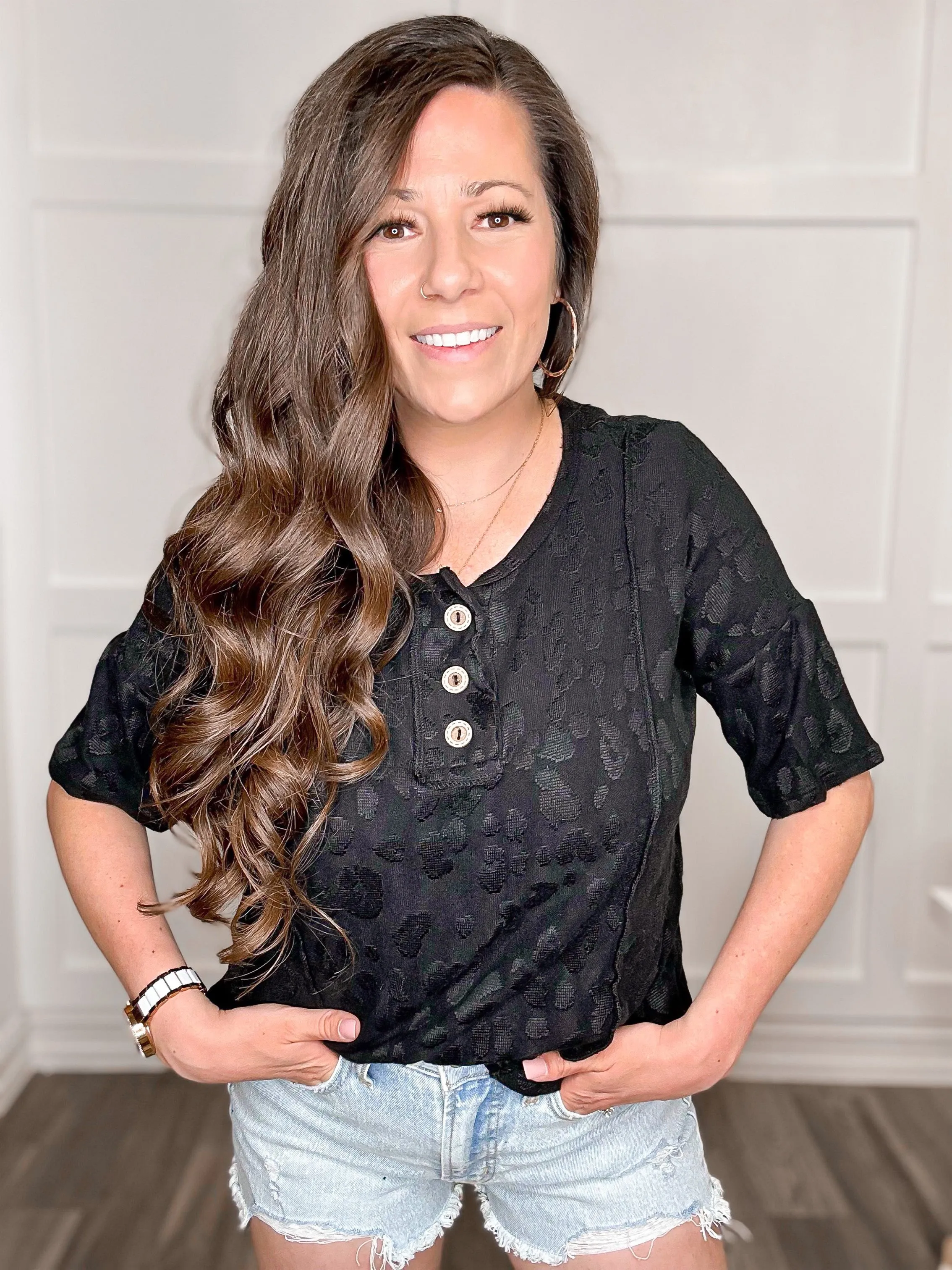 At The Fair Animal Textured Top in Black