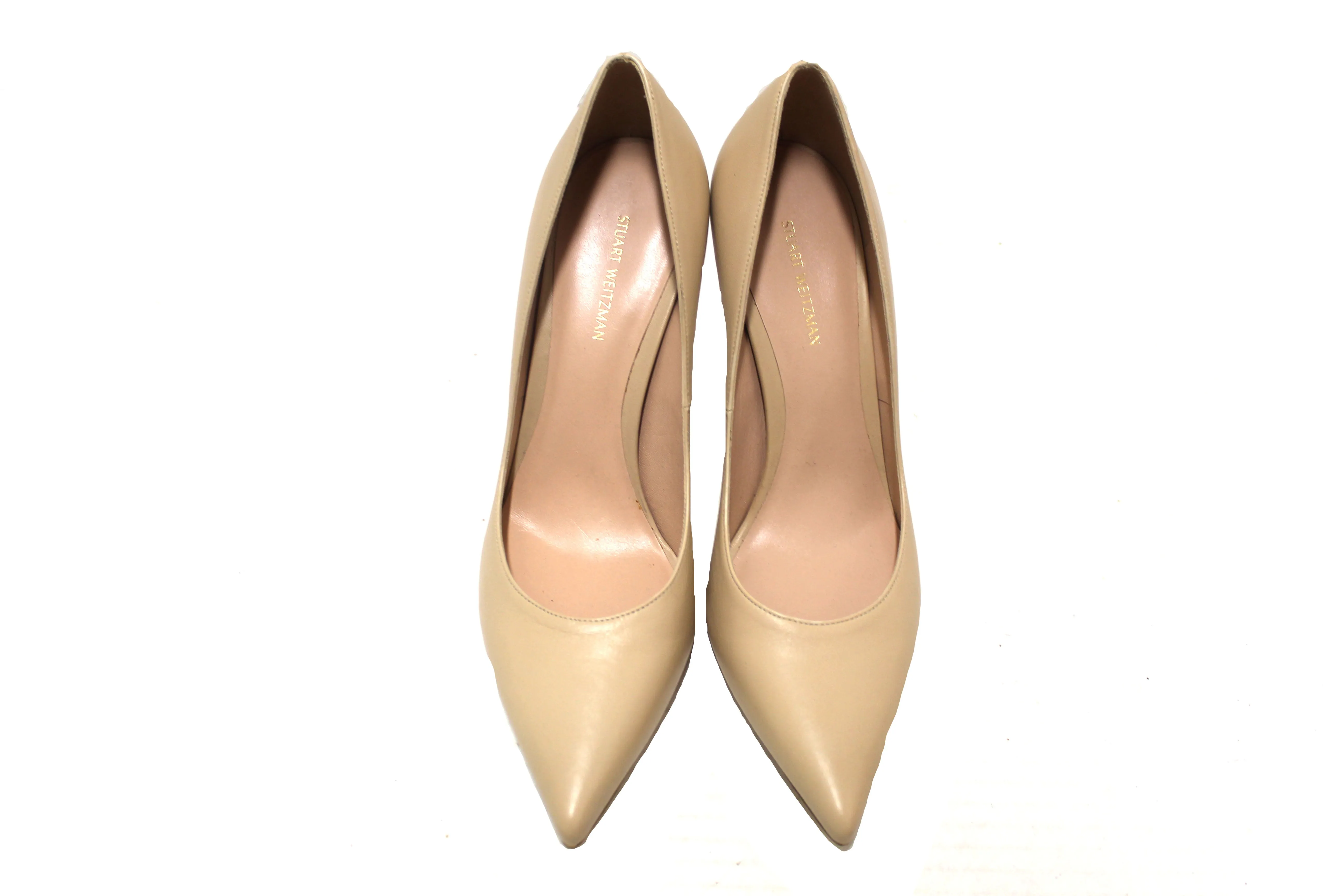 Authentic Stuart Weitzman Nude Smooth Leather Anny 105MM Pump Shoes Size 8.5 Shoes