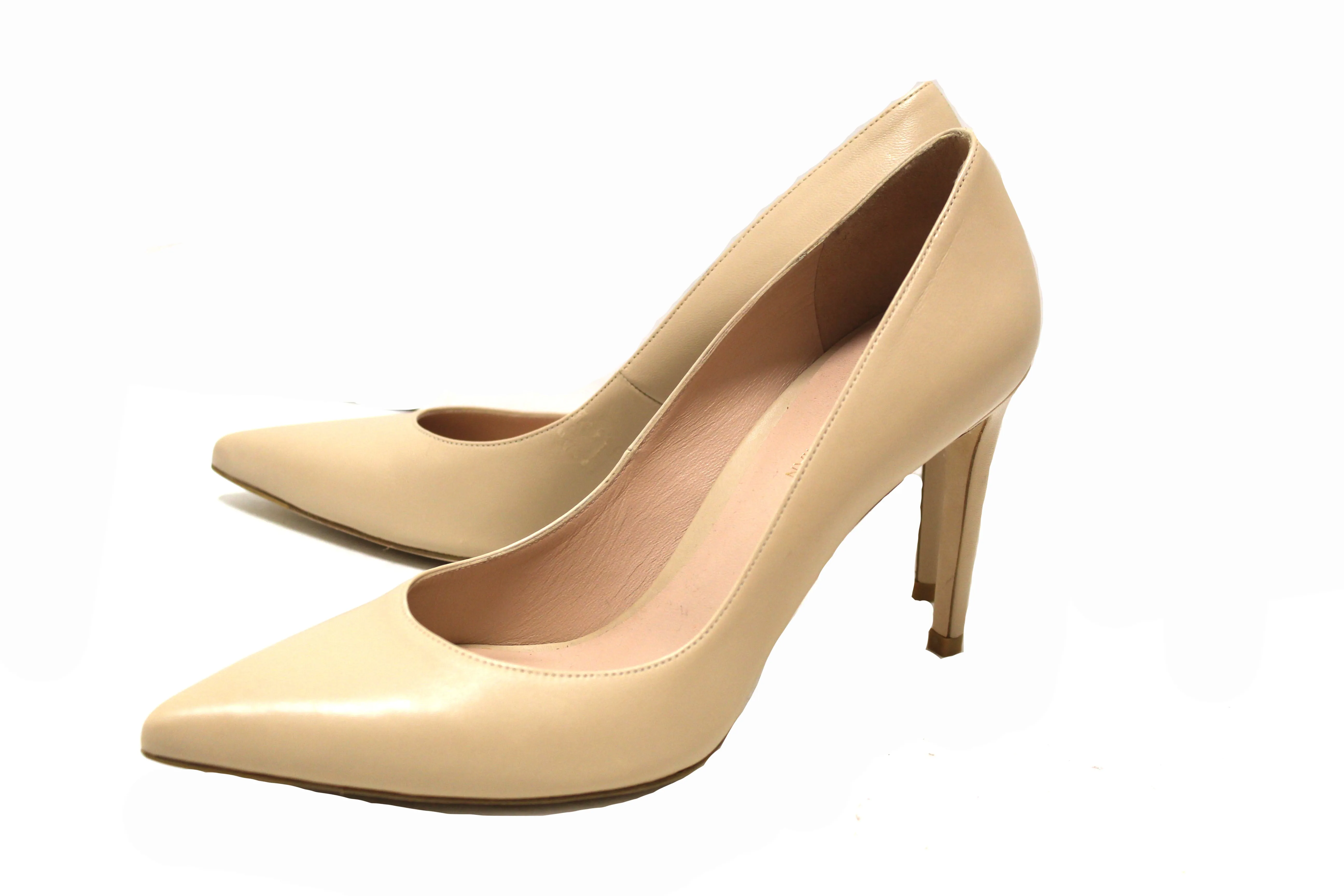Authentic Stuart Weitzman Nude Smooth Leather Anny 105MM Pump Shoes Size 8.5 Shoes