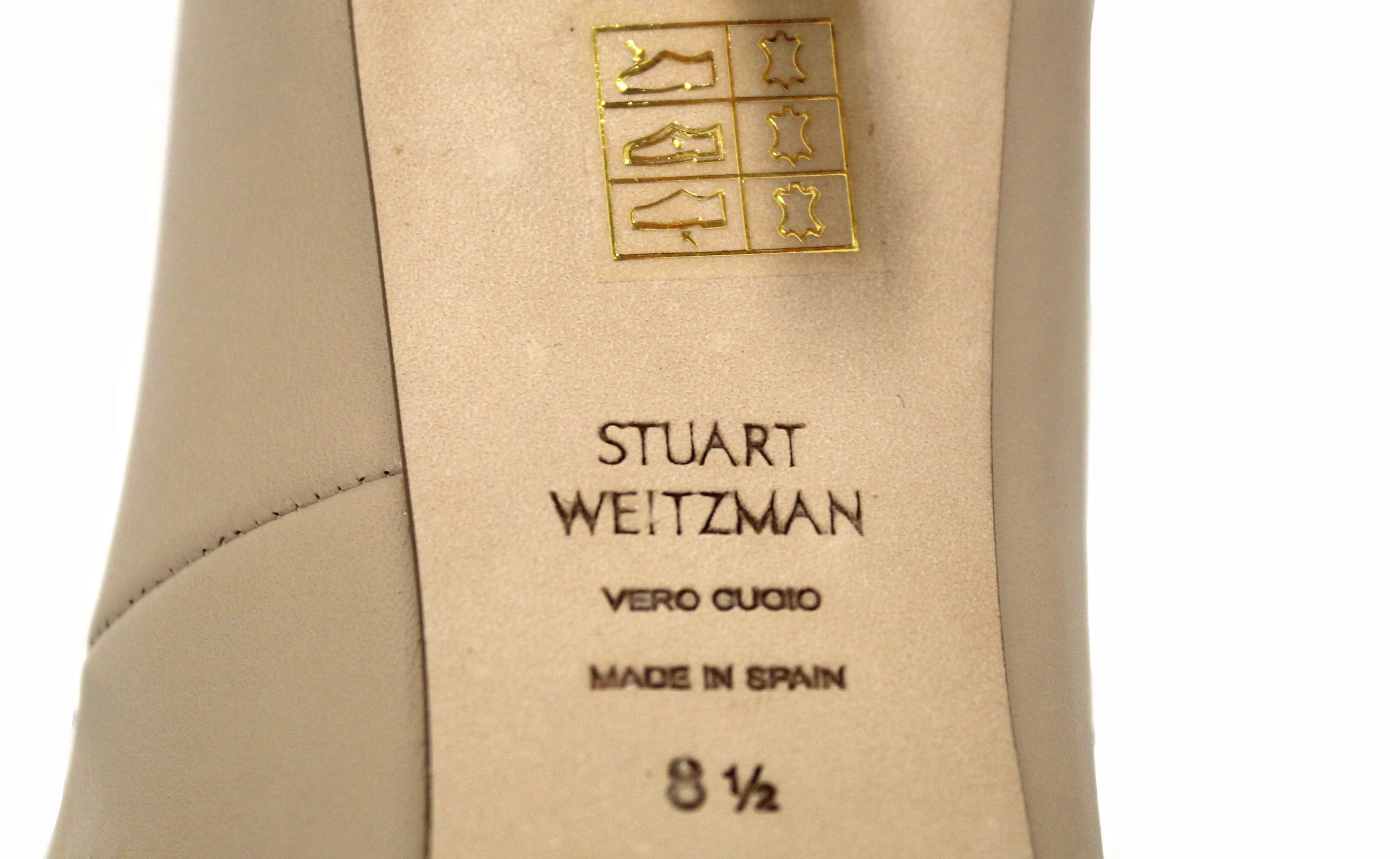 Authentic Stuart Weitzman Nude Smooth Leather Anny 105MM Pump Shoes Size 8.5 Shoes