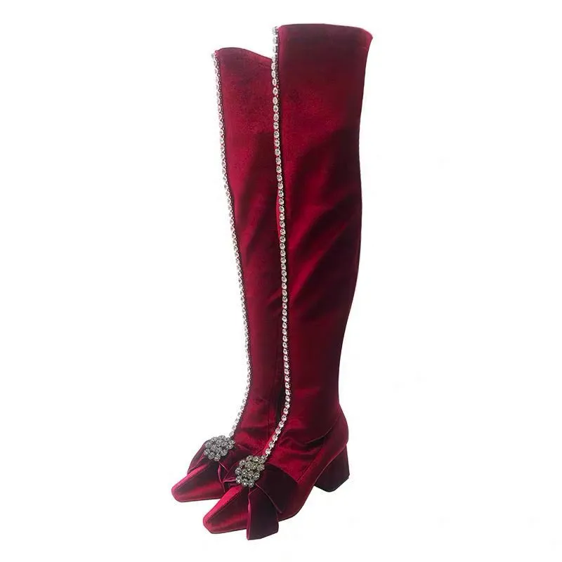 B-FEI wine red elegant over-the-knee boots stretch leg boots- Giovana