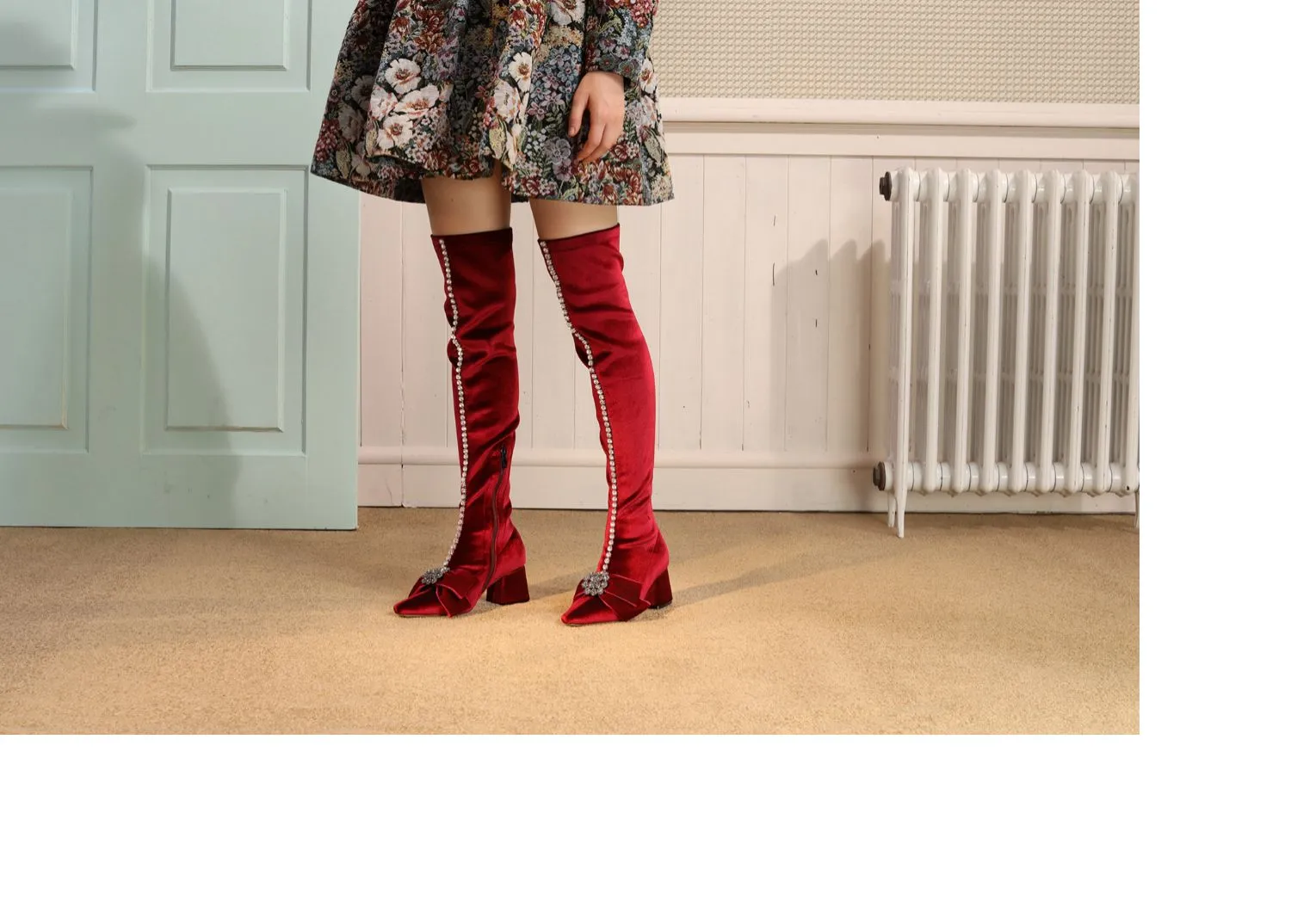 B-FEI wine red elegant over-the-knee boots stretch leg boots- Giovana