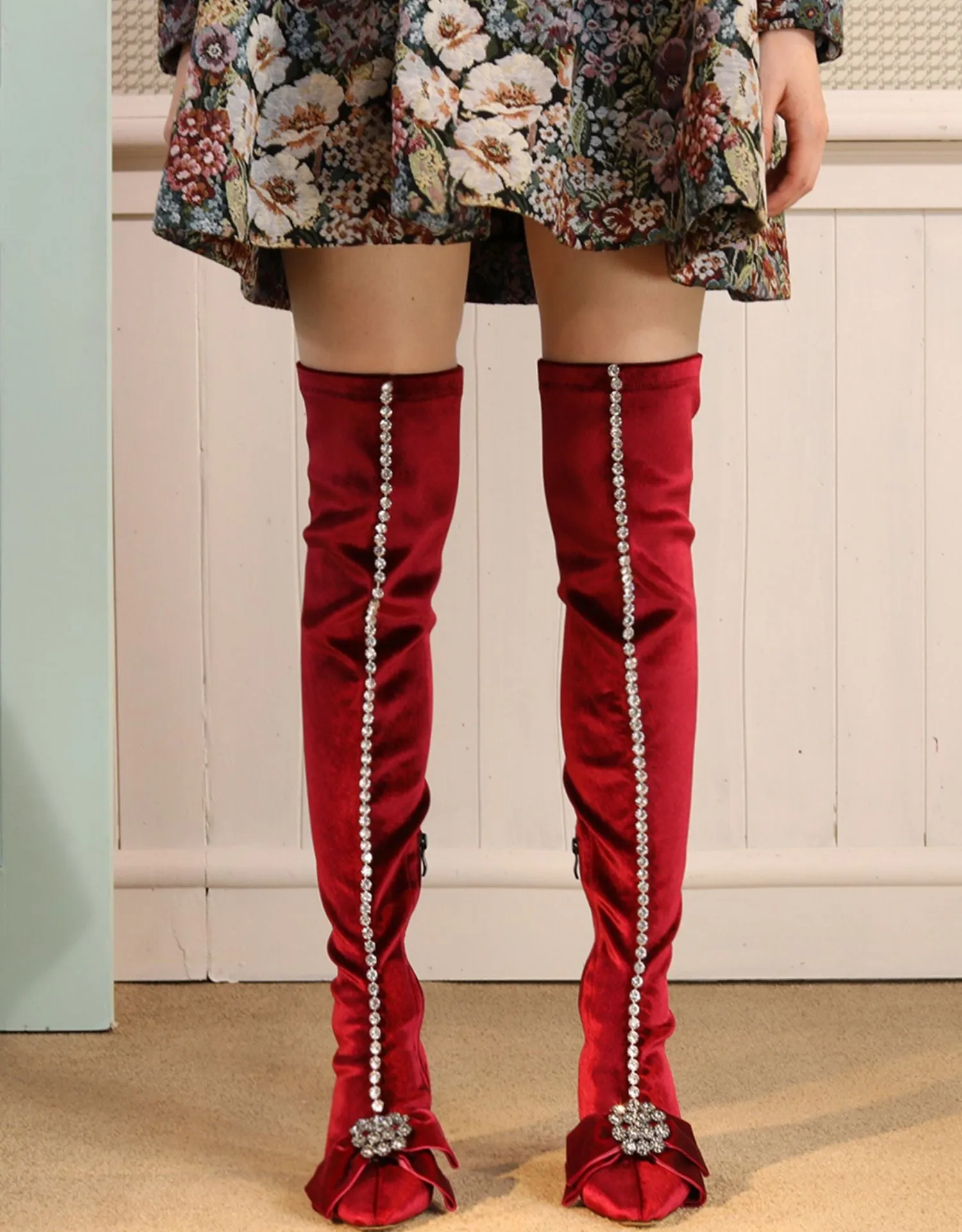 B-FEI wine red elegant over-the-knee boots stretch leg boots- Giovana