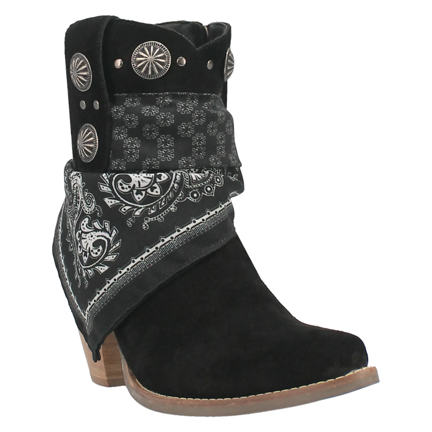 Bandida Black Suede Silver Concho Bandana Wrapped Booties (DS)