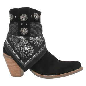 Bandida Black Suede Silver Concho Bandana Wrapped Booties (DS)