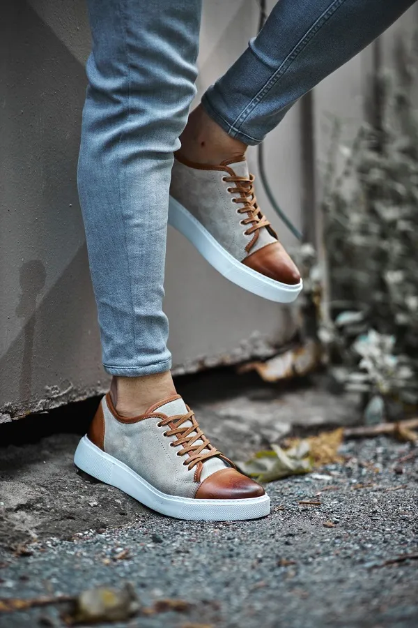 Beige Mid Top Cap Toe Sneakers for Men | GentWith