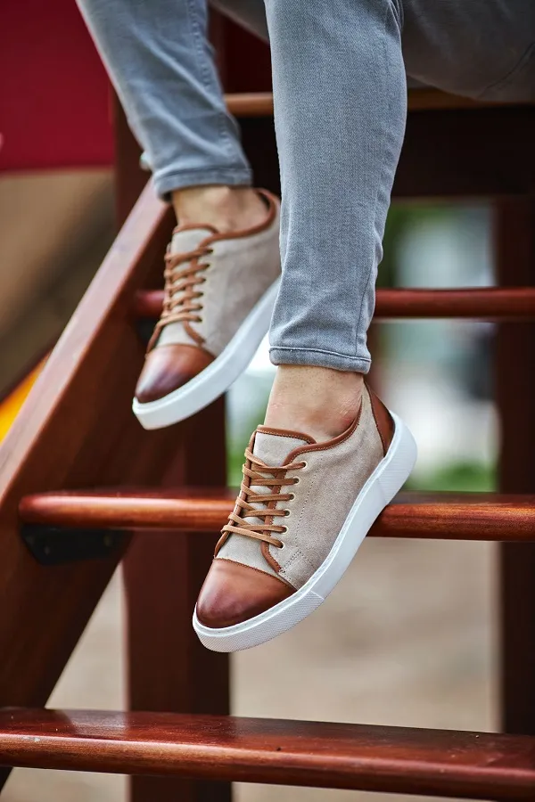 Beige Mid Top Cap Toe Sneakers for Men | GentWith