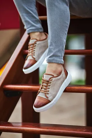 Beige Mid Top Cap Toe Sneakers for Men | GentWith