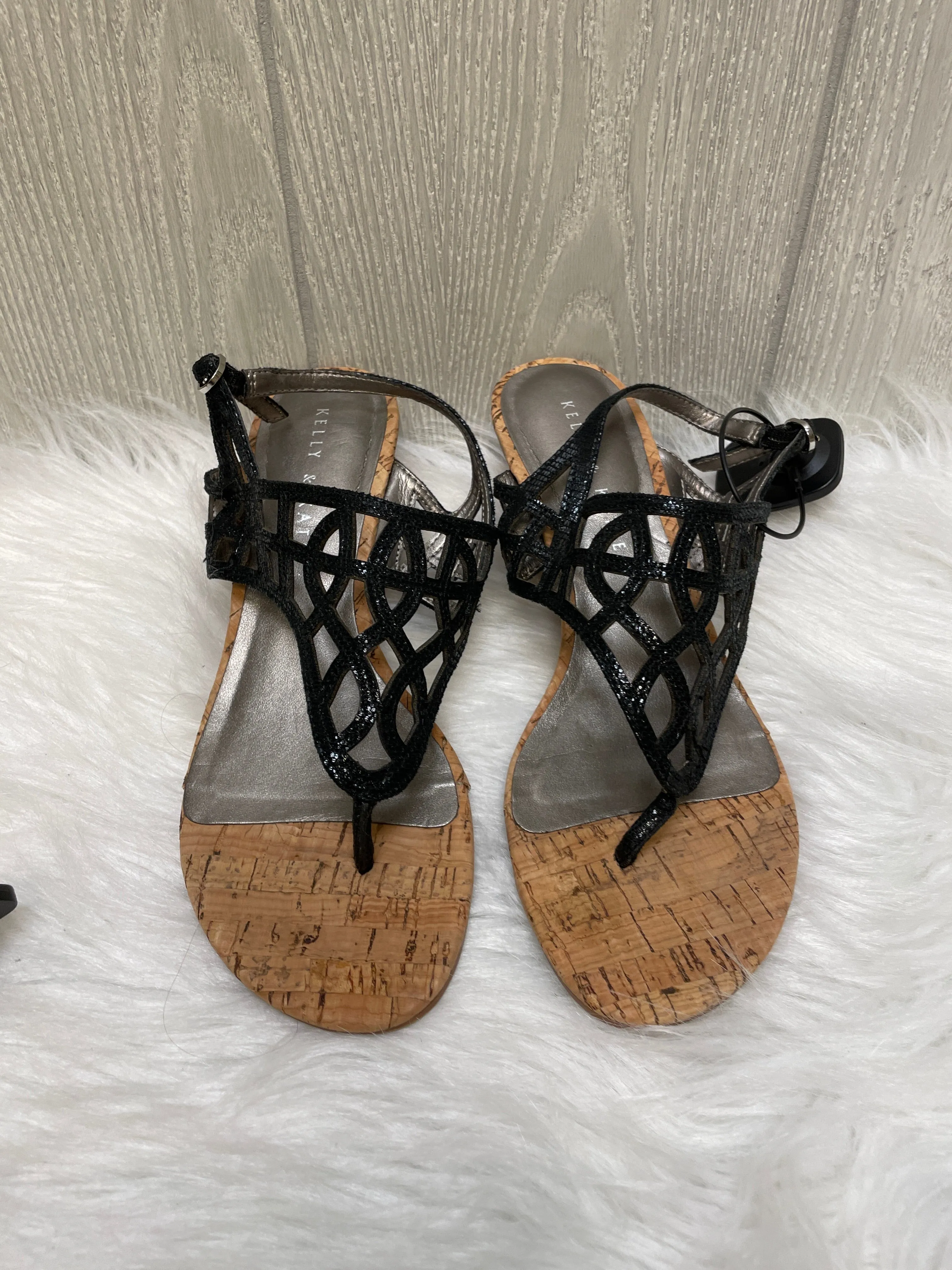 Black & Tan Sandals Heels Wedge Kelly And Katie, Size 7
