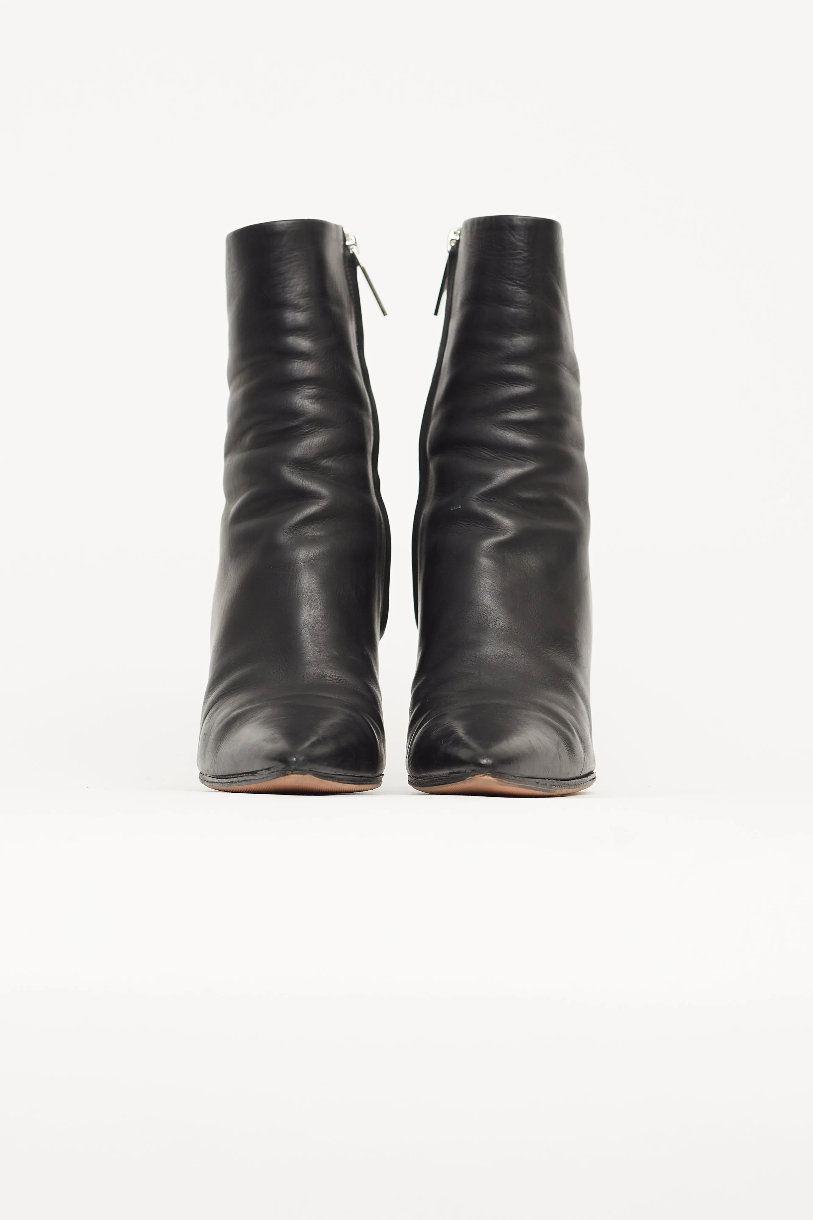 Black Leather Pointed Toe Sock Boot