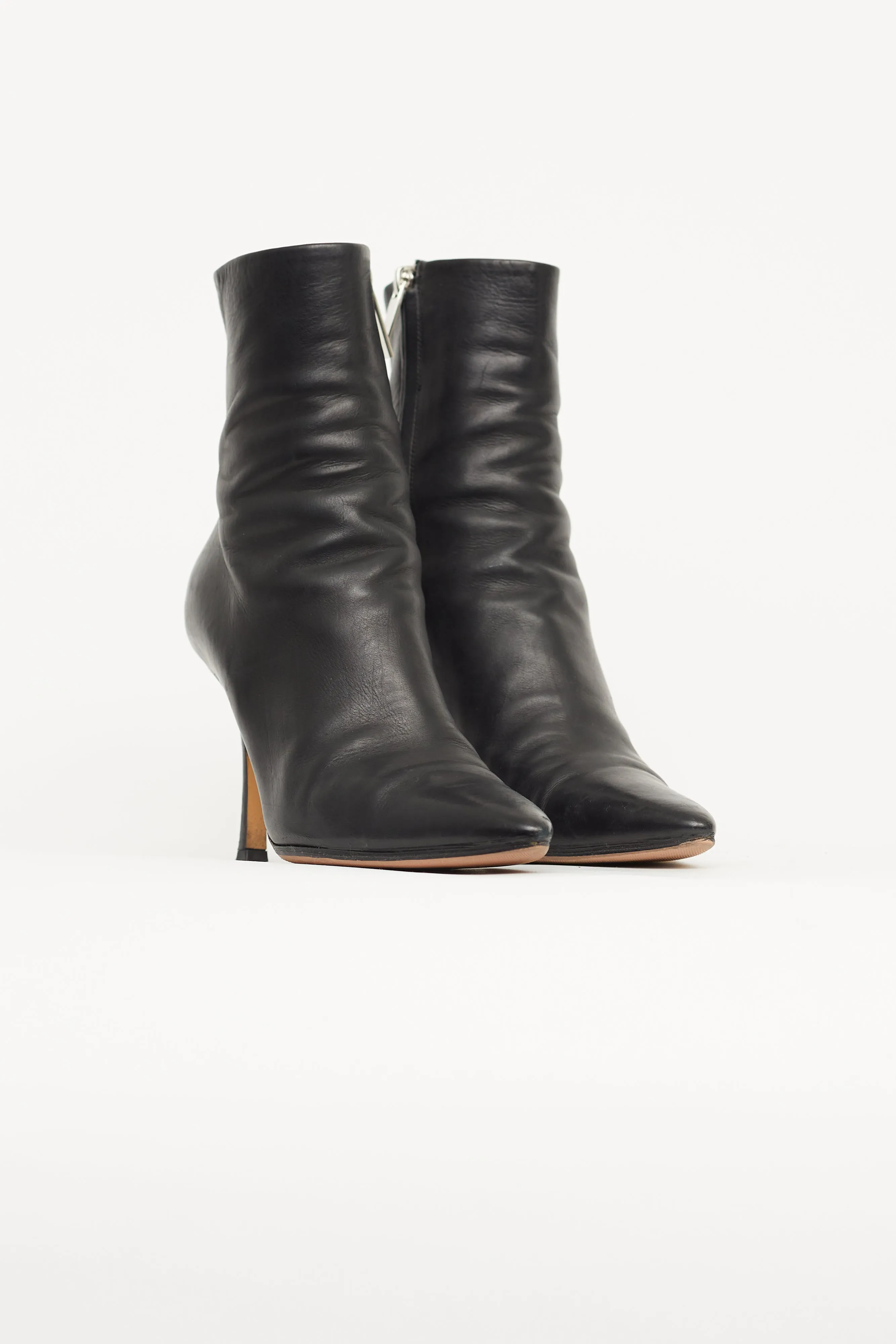 Black Leather Pointed Toe Sock Boot