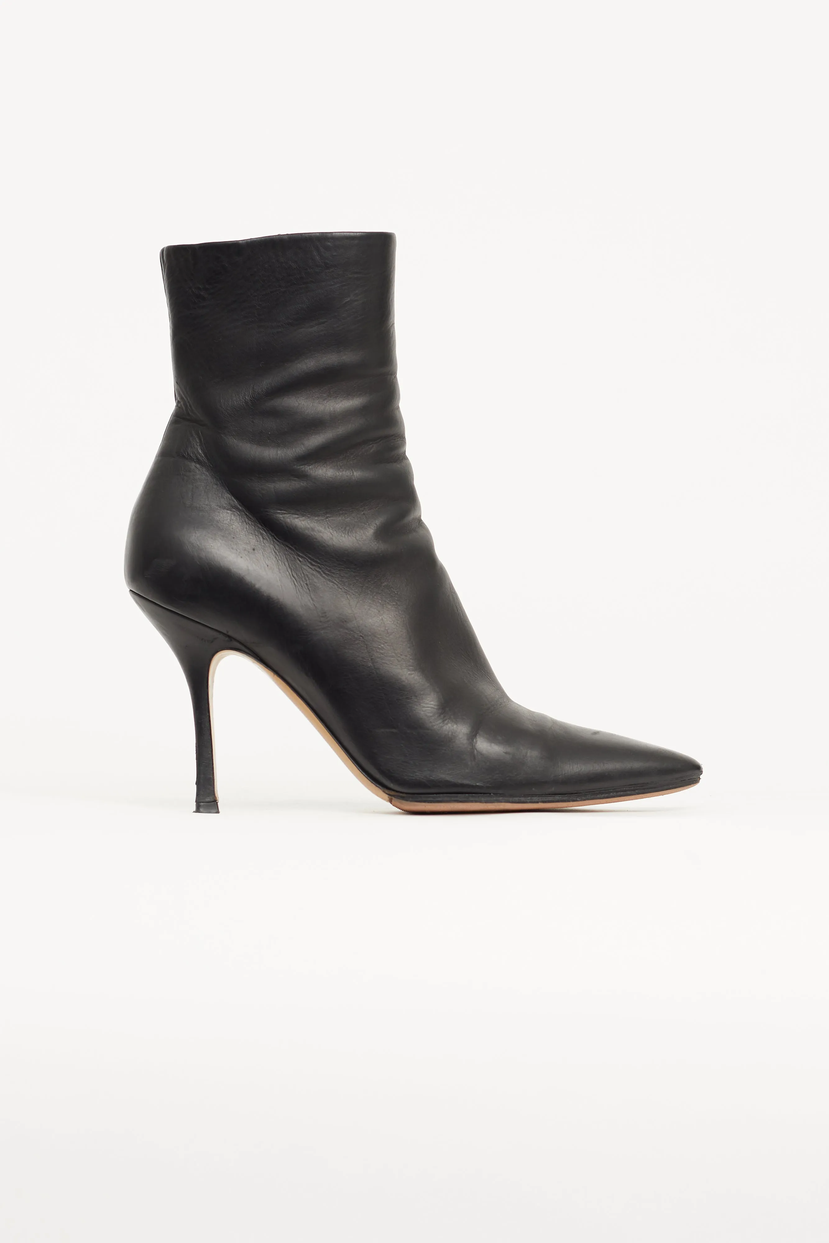 Black Leather Pointed Toe Sock Boot