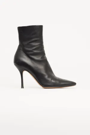 Black Leather Pointed Toe Sock Boot