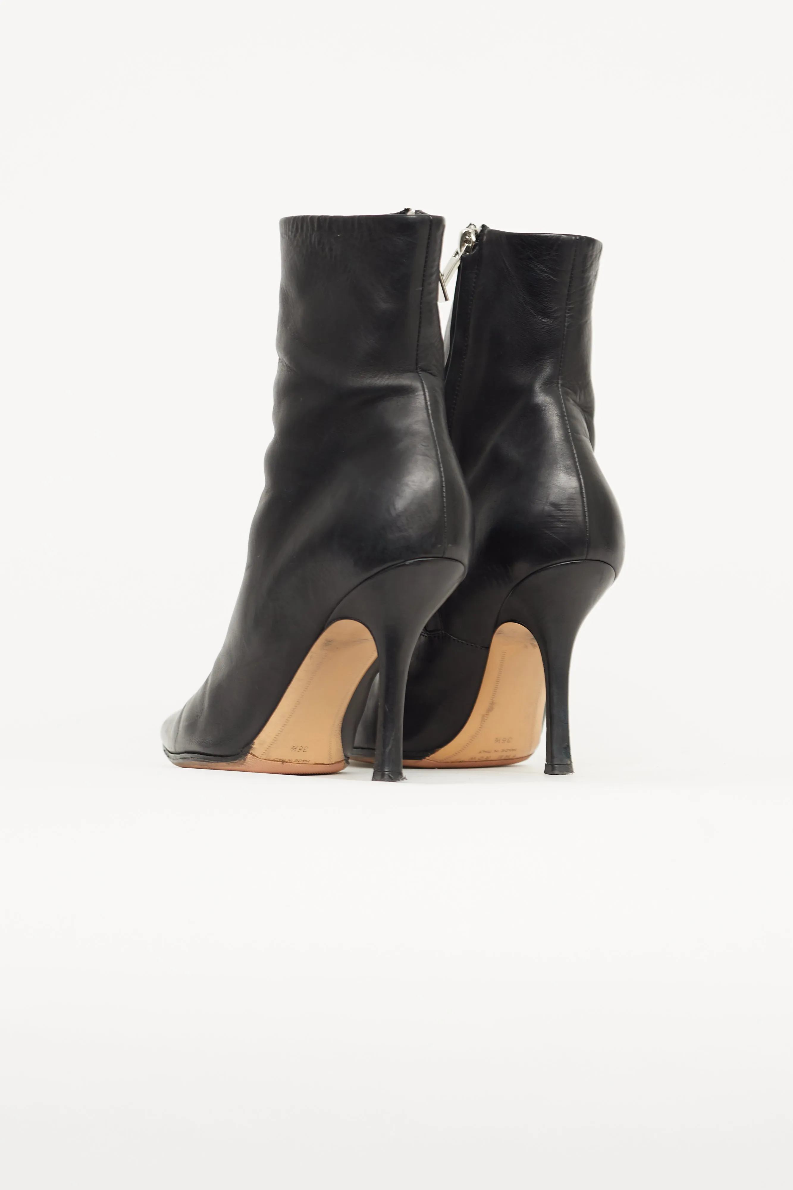 Black Leather Pointed Toe Sock Boot