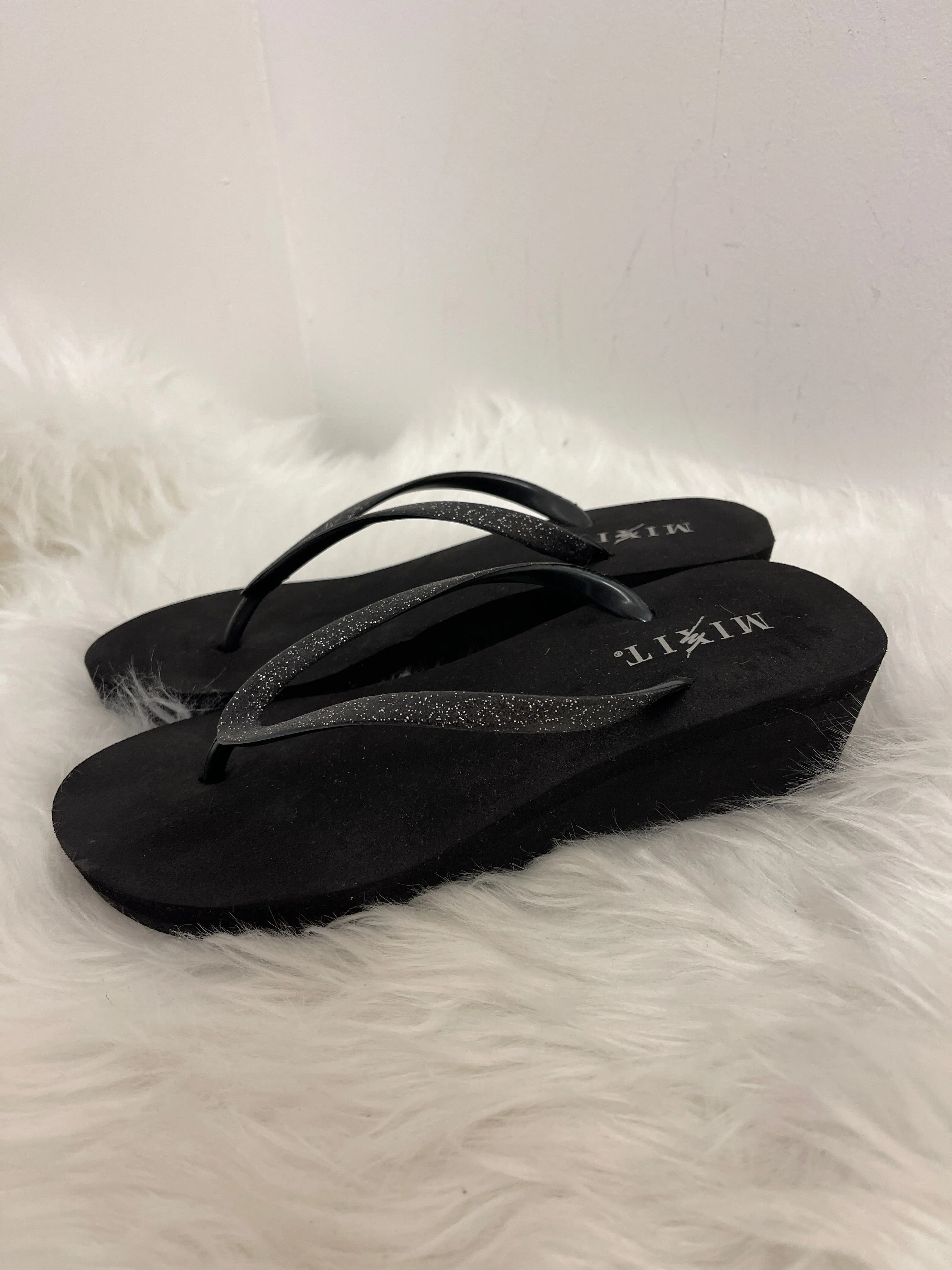 Black Sandals Heels Wedge Mix It, Size 8