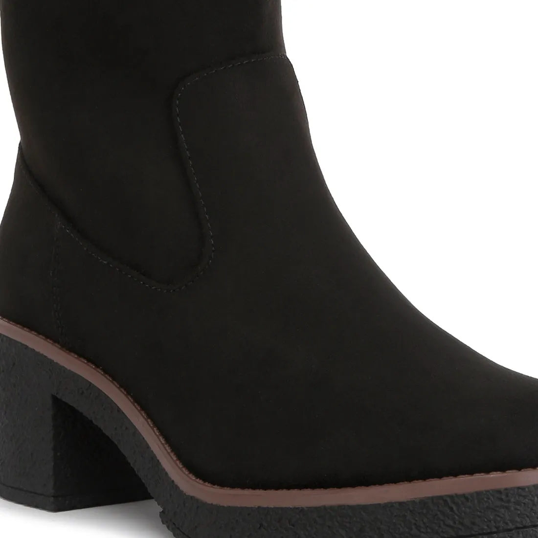 Block Heel Micro Suede Boots