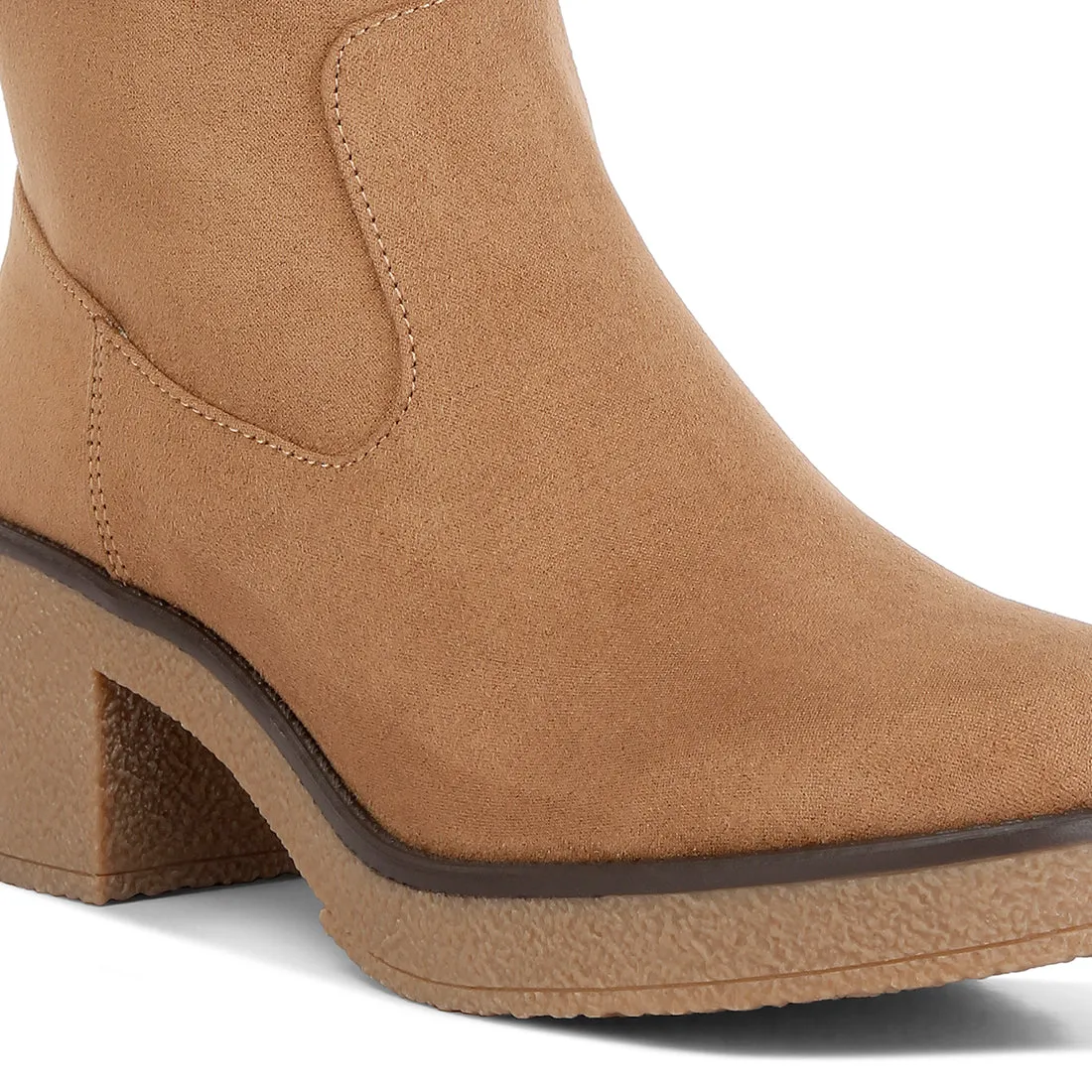 Block Heel Micro Suede Boots