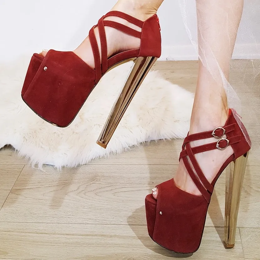 Bordeaux Multi Strap High Heel Platform Shoes