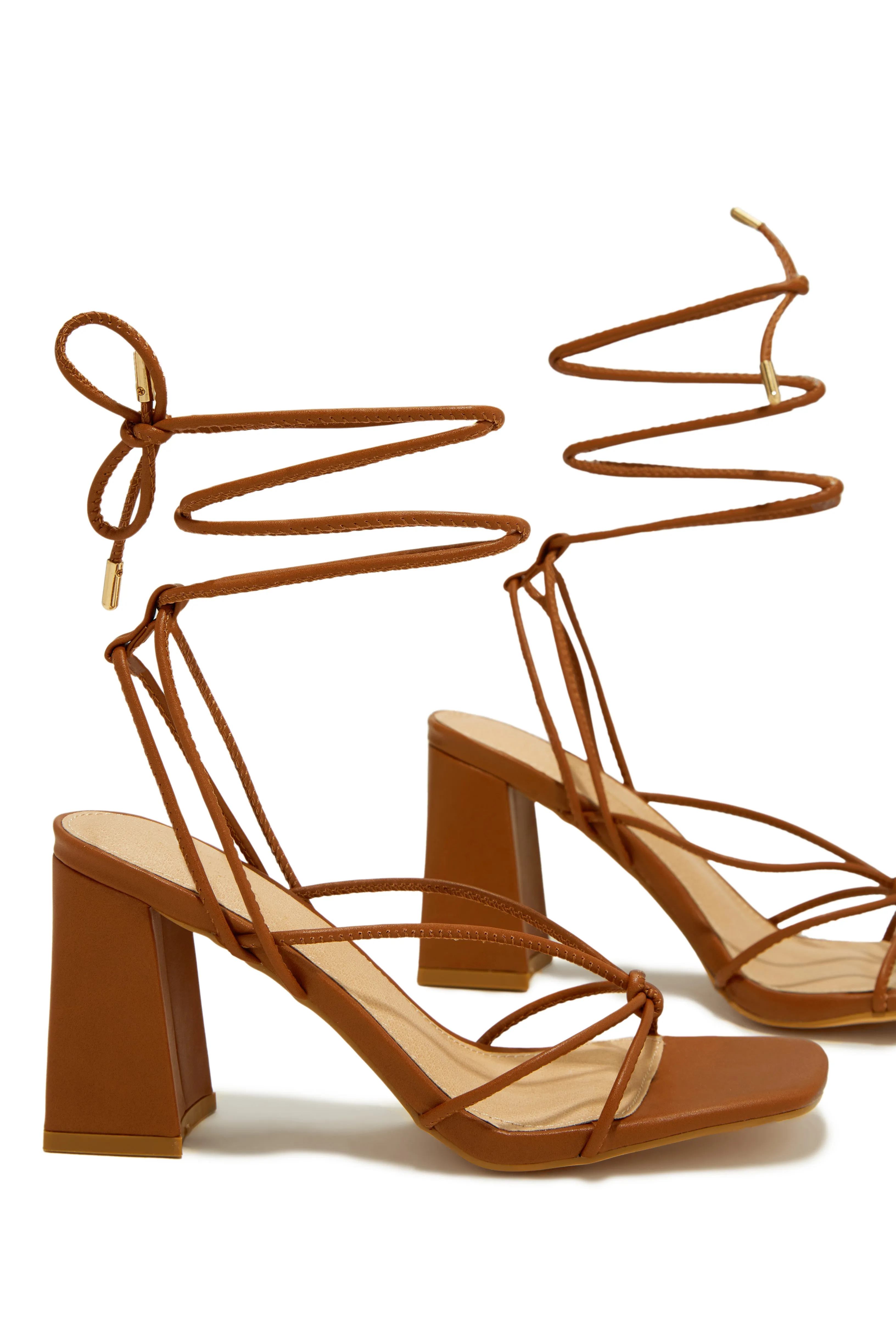 Briella Lace Up Block Heels - Tan