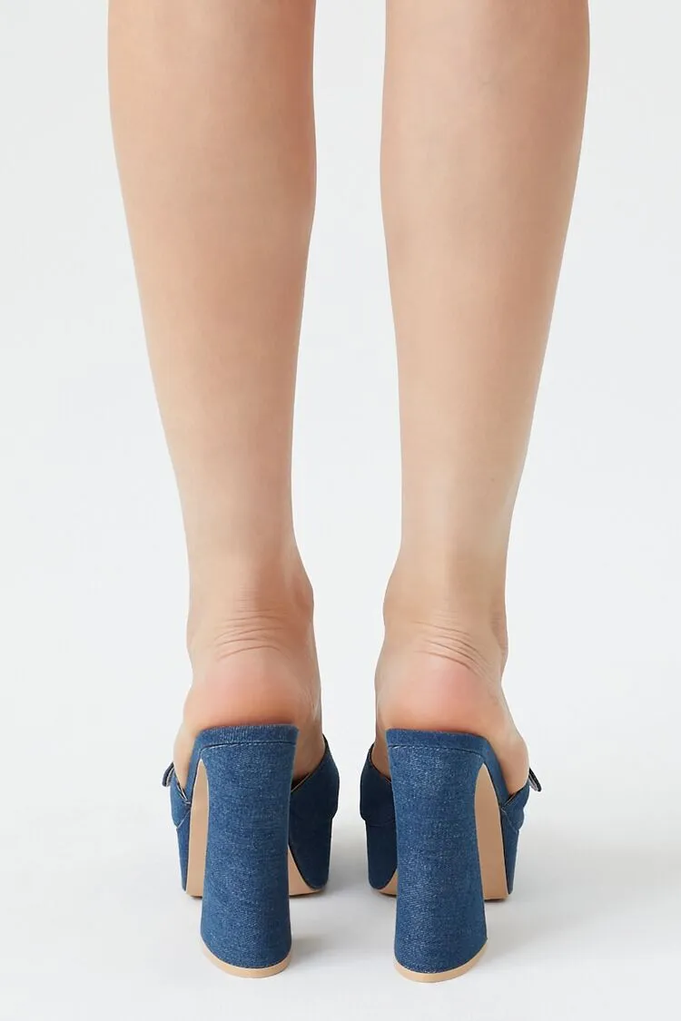 Buckle Denim Flare Heels