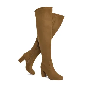 Camel Faux Suede Over The Knee Stretch Winter Boots