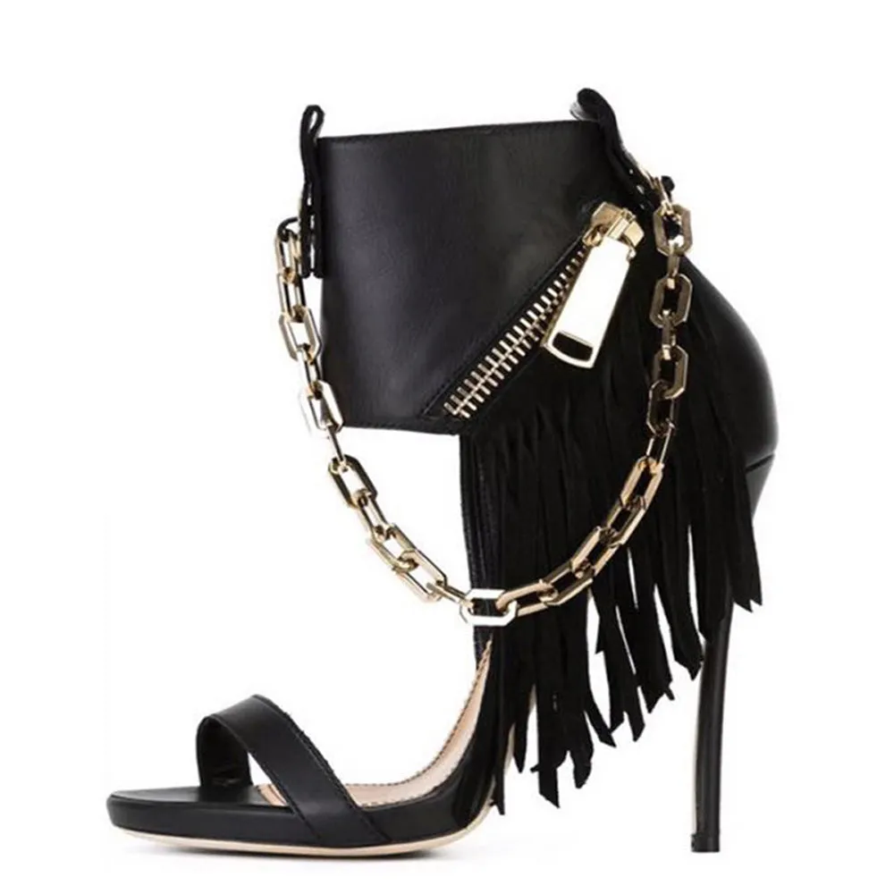 Chic Metallic Zipper Tassel Stiletto Boots