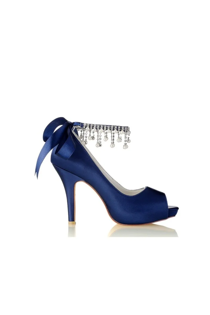 Chic Peep Toe Ribbons Faux Pearl Strap Pumps