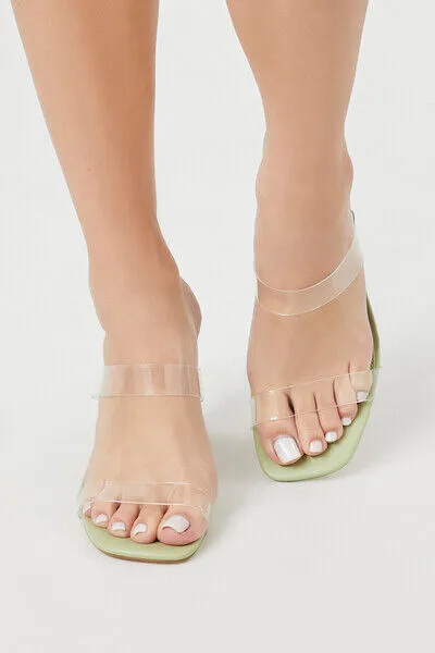 Clear Square-Toe Stiletto Heels
