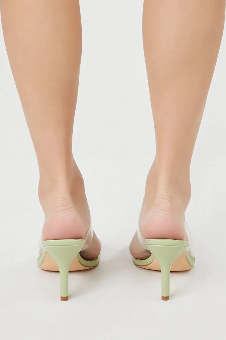 Clear Square-Toe Stiletto Heels