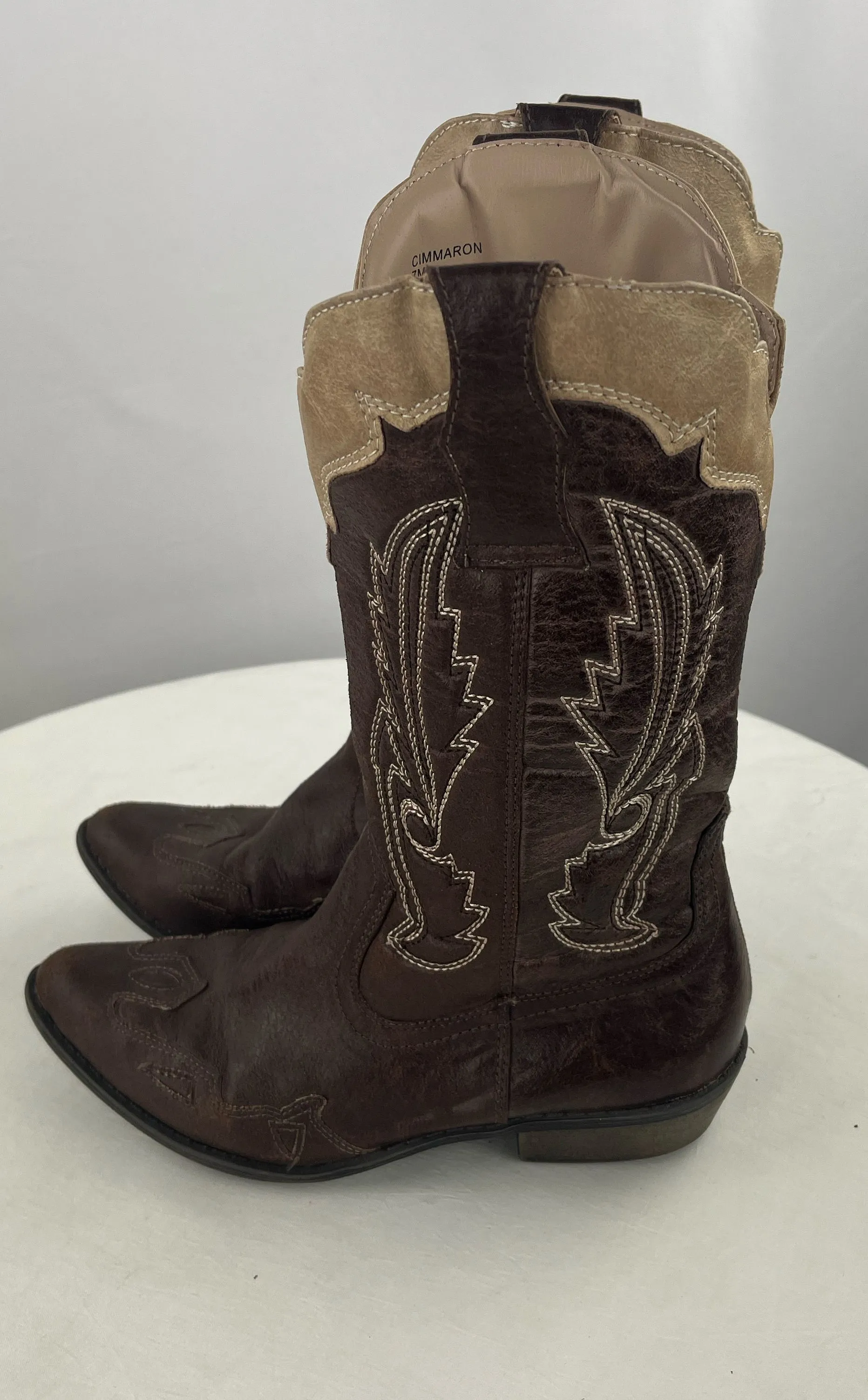 Coconuts Cimmaron Women's Brown Faux Leather Western Cowgirl Boots Size 7M