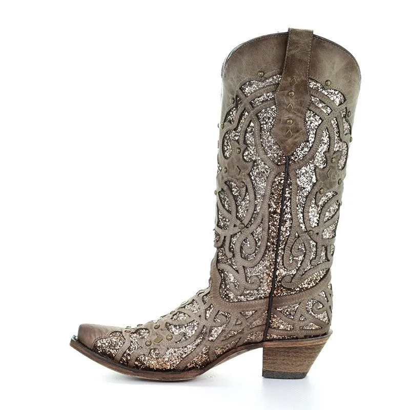 Corral Orix Glittered Inlay and Studs Snip Toe Style C3331