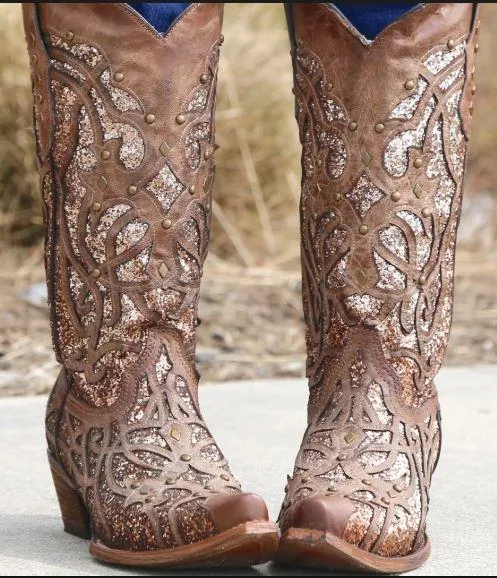 Corral Orix Glittered Inlay and Studs Snip Toe Style C3331