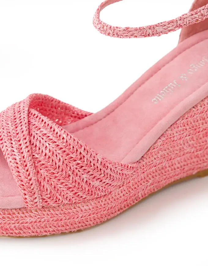 Cotton Raffia Wedges Pink
