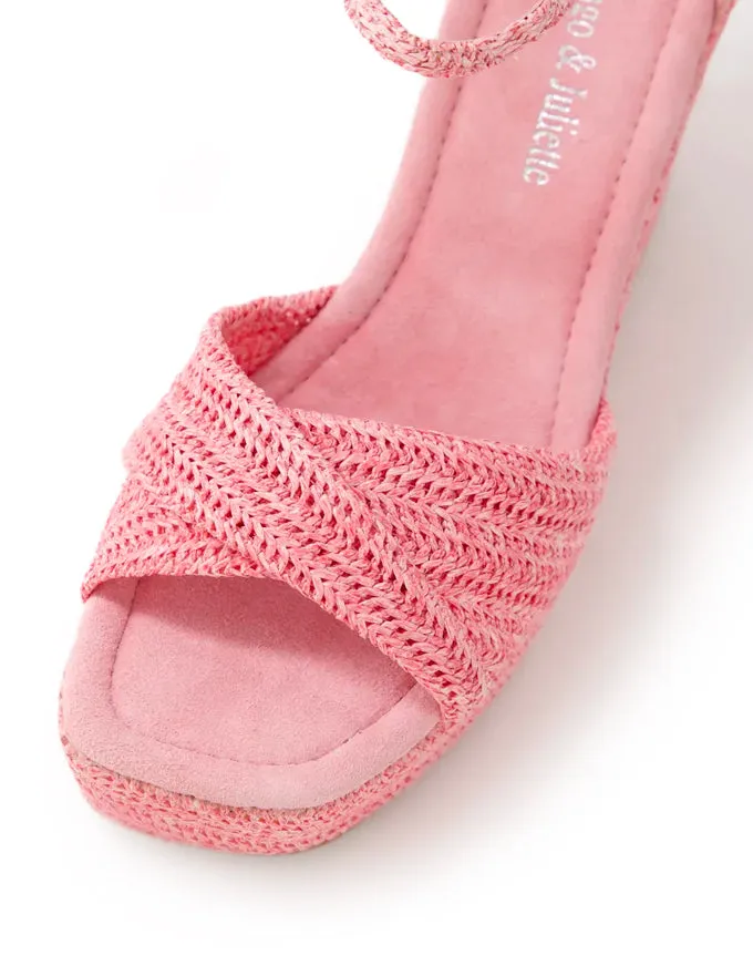 Cotton Raffia Wedges Pink