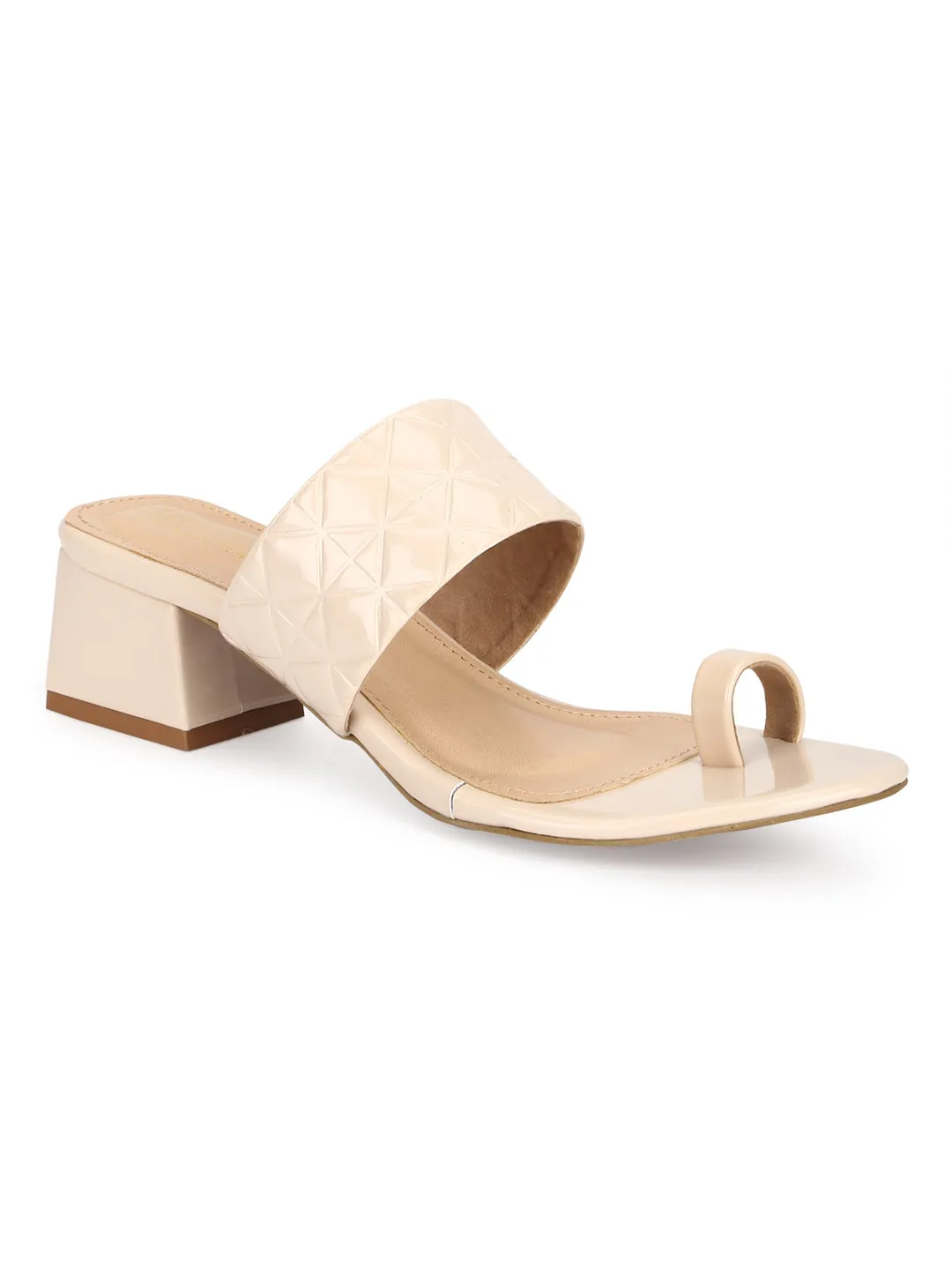 Cream Patent Textured Slip On Sandals (TC-RLST20-CRM)