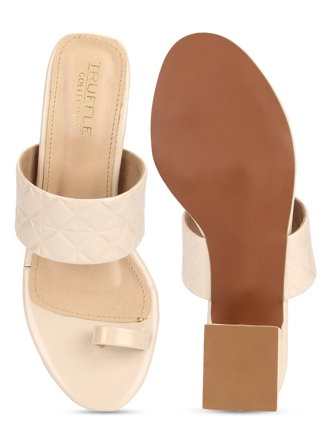 Cream Patent Textured Slip On Sandals (TC-RLST20-CRM)