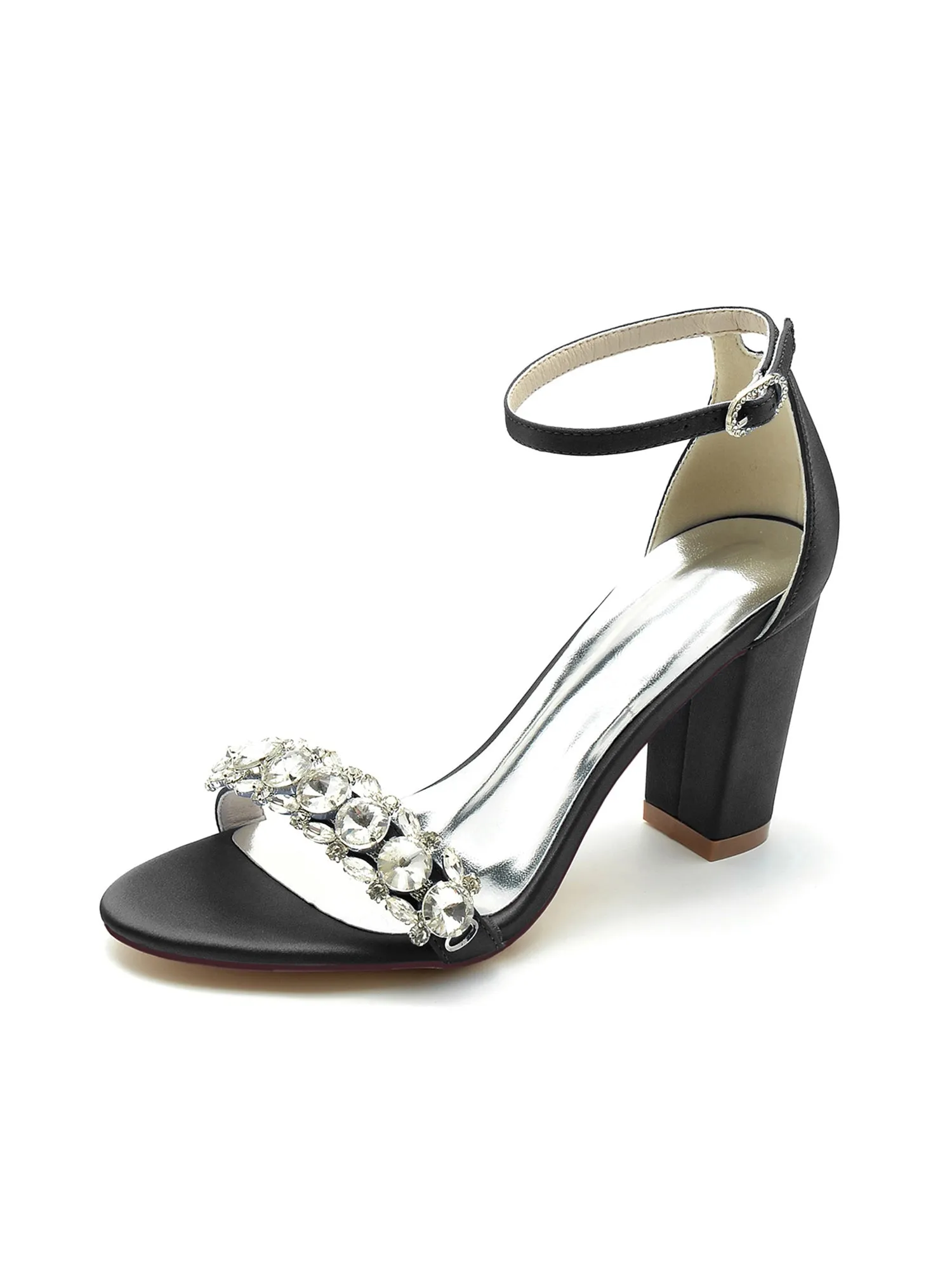 Crystal Embellished Open Toe Ankle Strap Pumps