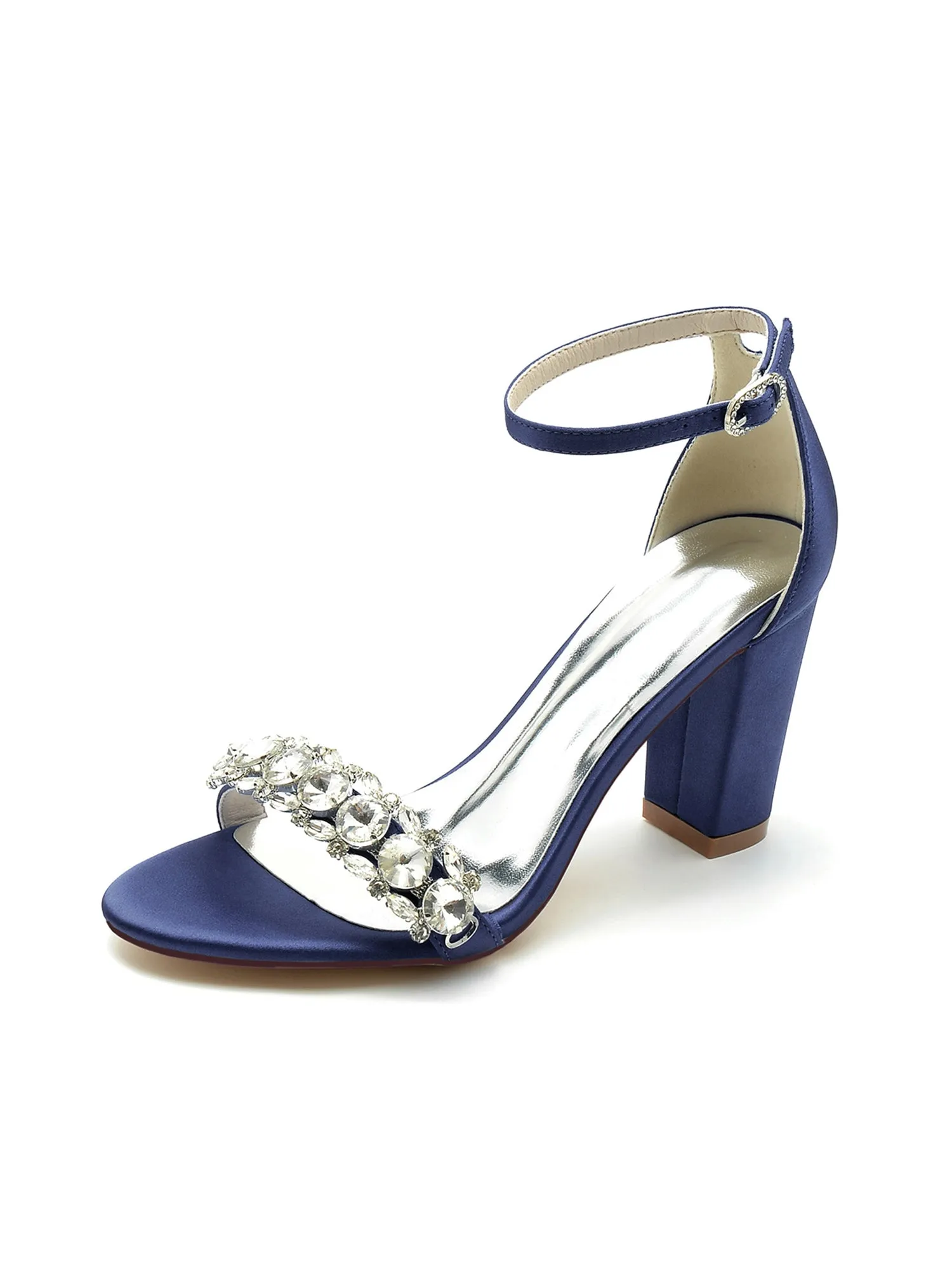 Crystal Embellished Open Toe Ankle Strap Pumps