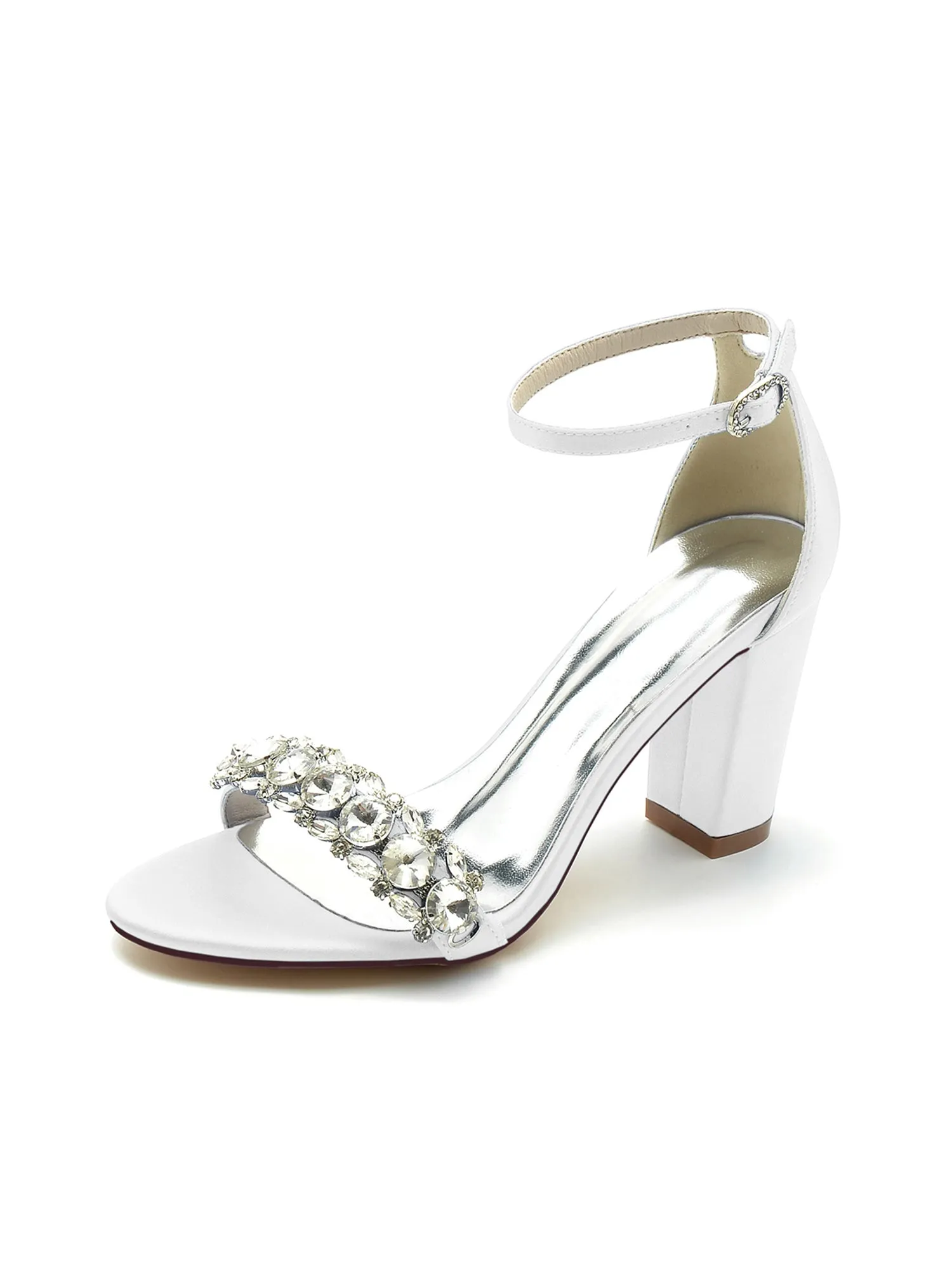 Crystal Embellished Open Toe Ankle Strap Pumps